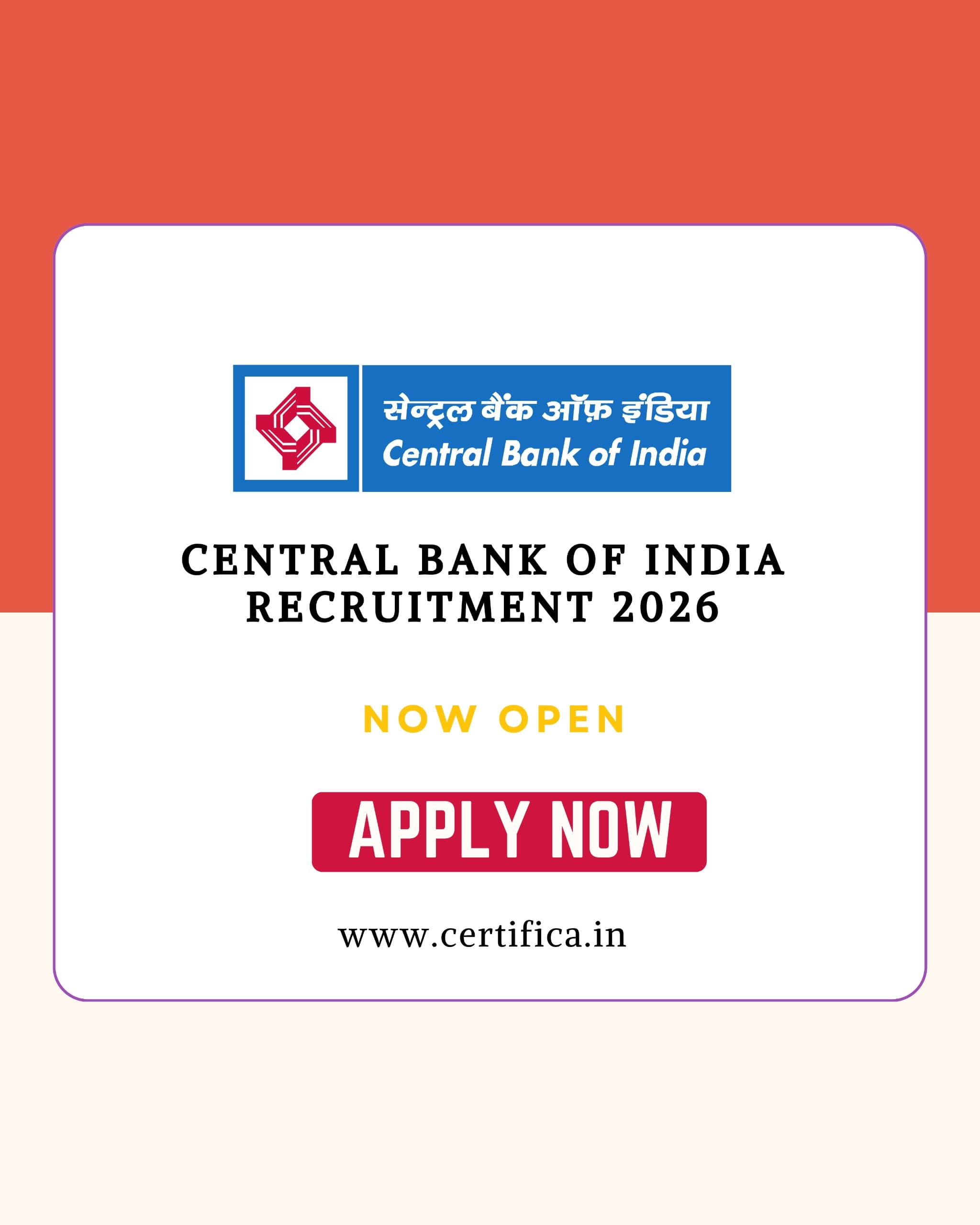 Central Bank of India Recruitment 2026 – Apply Online, Eligibility, Last Date