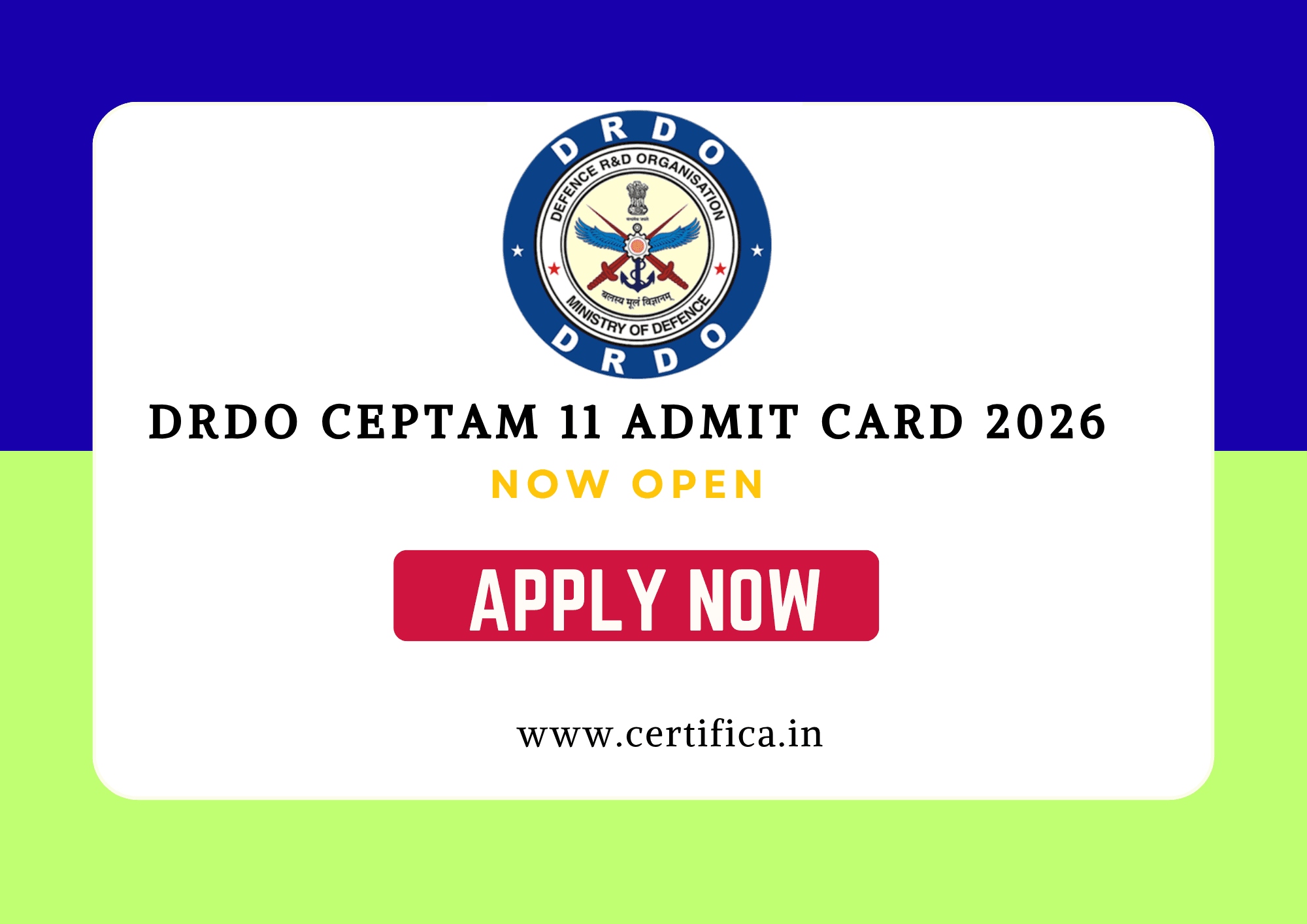 DRDO CEPTAM 11 Admit Card 2026 – Exam City, Syllabus & Pattern Download